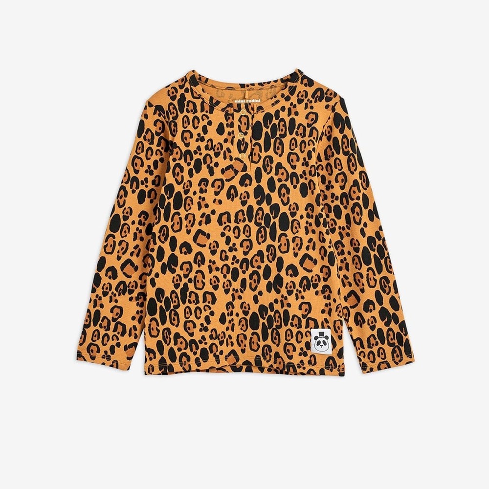 Mini Rodini Basic Leopard Grandpa Shirt Beige Black Animal Print 6-12M NWT